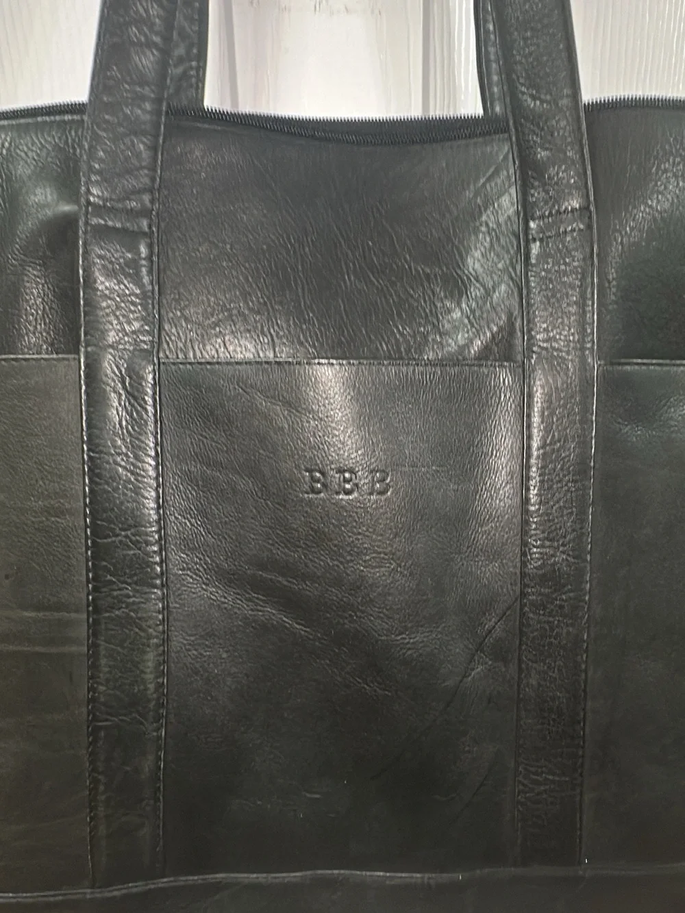 Andrew Phillips Women's Black Leather Zip-Top Tote Bag 20L X 14 H X 4.5 (bag 15)